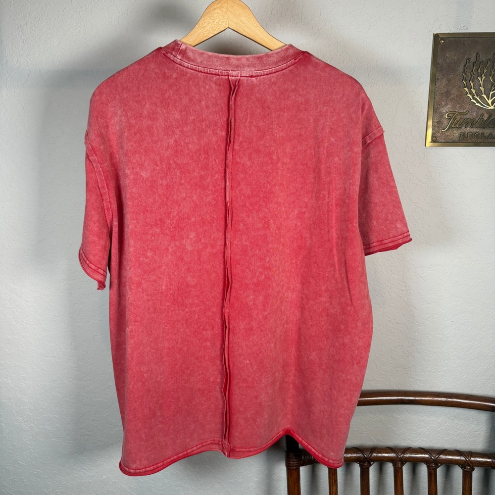 Blue B Collection Red Mineral Wash Embroidered Bird T-Shirt Oversized Medium - Picture 7 of 9